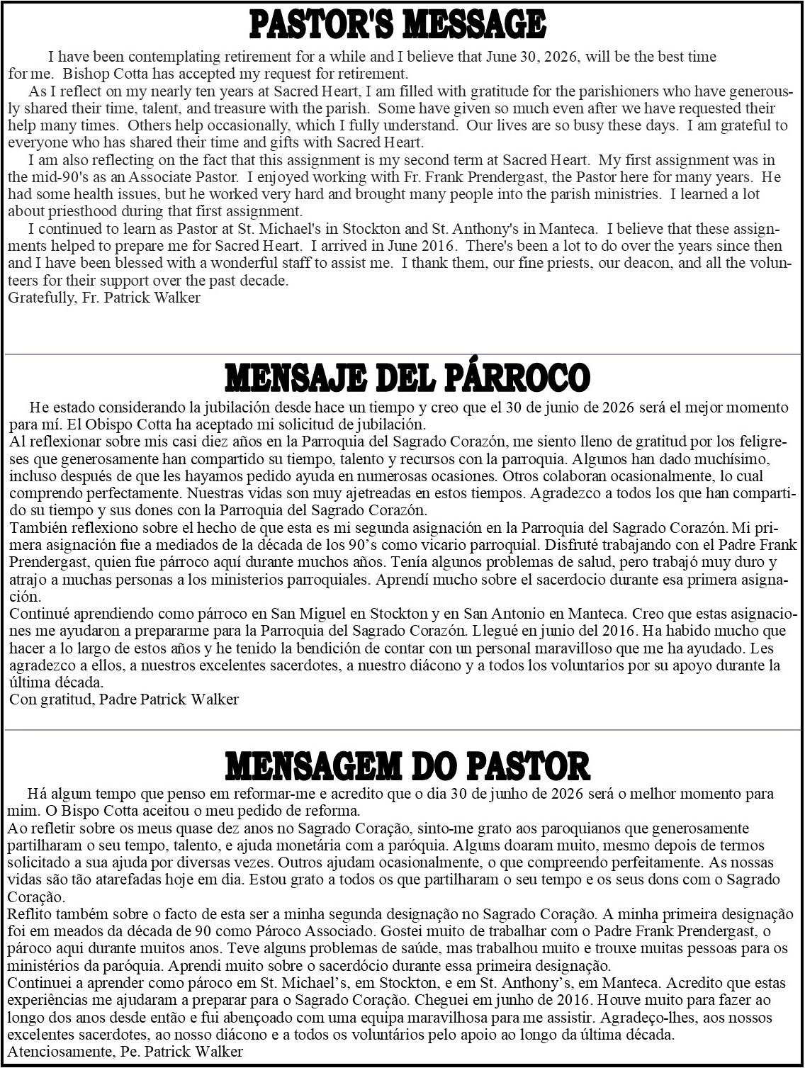 Pastors Message 1 18 26