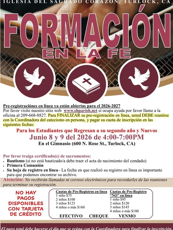 2026 Faith Formation Junio 2026 Dates